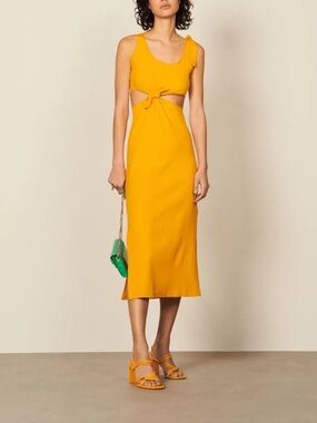 Sandro Paris Lolie Knotted Cutout Ribbed Midi Dress Orange 38 Altered